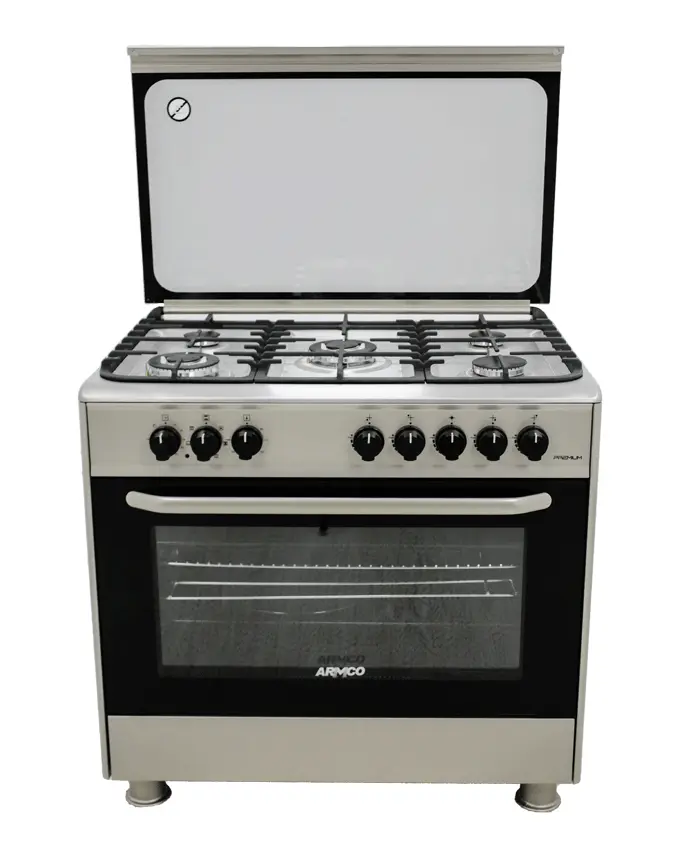 ARMCO GC-F9650JW2(SS) 5 Gas (SABAF Burners), 60X90 Full Function Turbo Convection Oven, 2 x Triple Wok Burner, Cast Iron Pan Supports, EU Standard Flame Failure Device, Mechanical Timer, SS304 Non magnetic STAINLESS STEEL, Sabaf Italian Burners