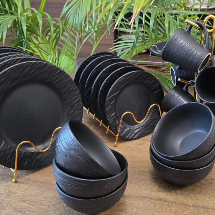 24 Piece Black Dinner Set