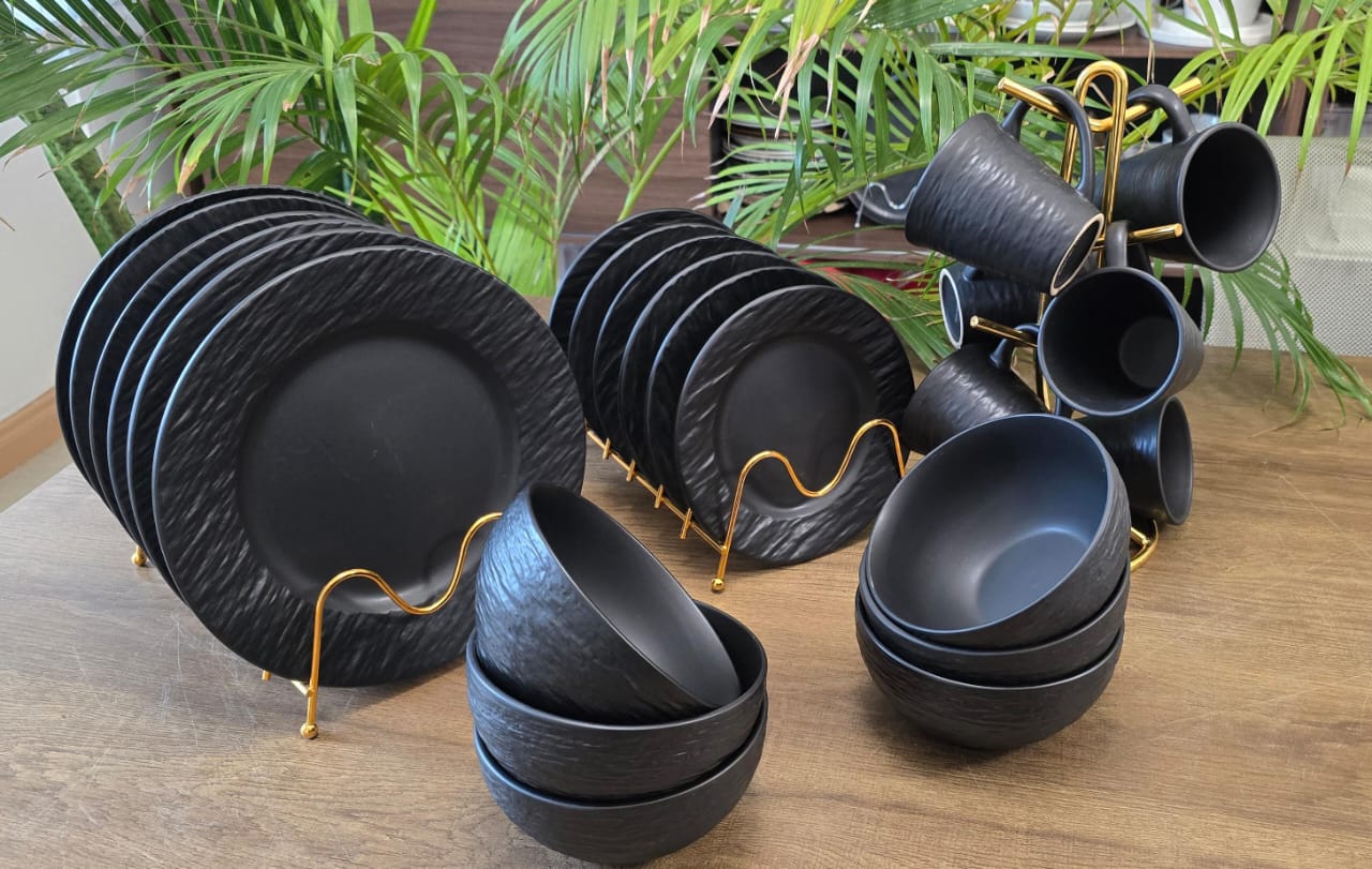 24 Piece Black Dinner Set