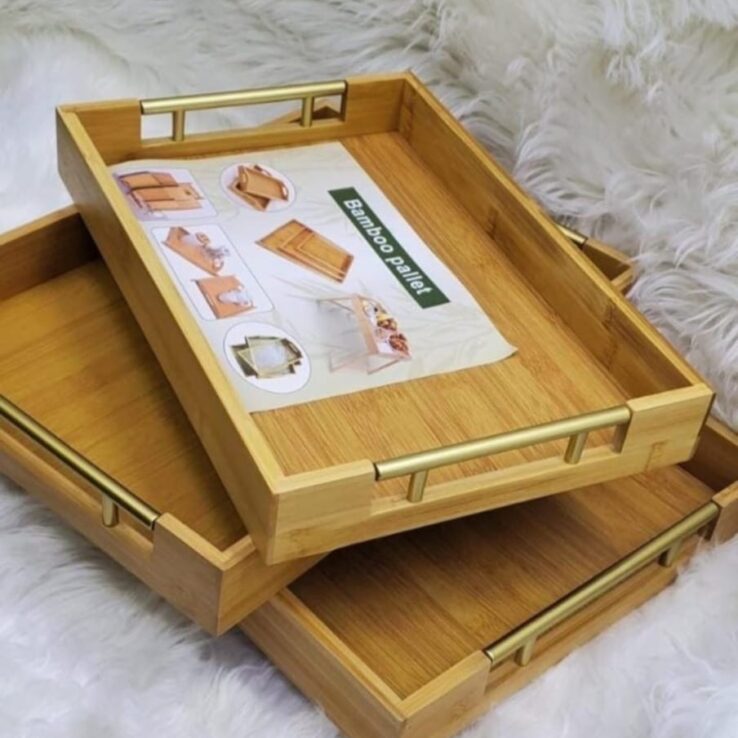 Gold Handle Bamboo Serving Plate
